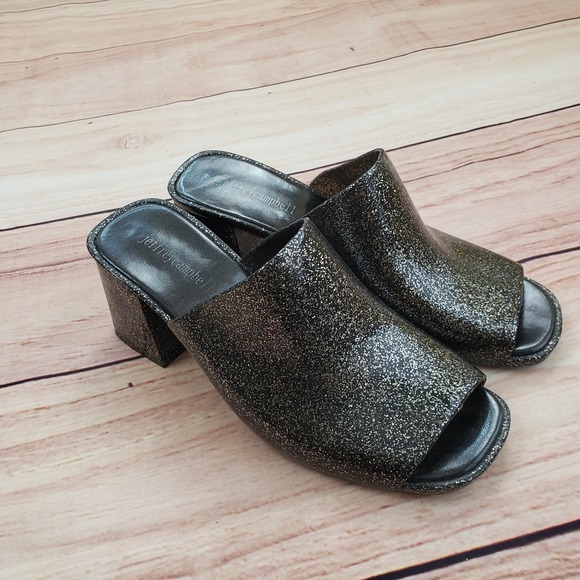 Jeffrey‎ Campbell Shoes Womens Size 8 Glitter Block Heel Mule Sandals Slip On - Picture 1 of 10